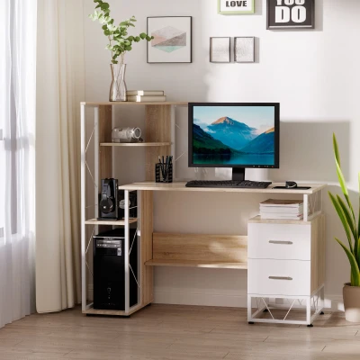 HOMCOM 52" Modern Computer Desk with Storage, Oak