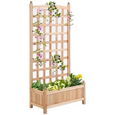 Outsunny Wooden Raised Garden Bed with Trellis, 24" x 12" x 49"