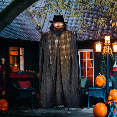 HOMCOM 6' Life Size Halloween Pumpkin Ghost Prop, Light Up Eyes