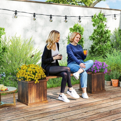 Outsunny Garden Planter with Raised Garden Bed Bench for Patio Park, 69.25" x 15" x 15.75", Carbonized