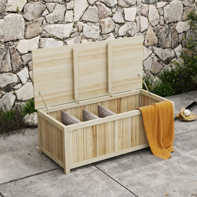 Outsunny Wooden Outdoor Storage Bench, 45.5 Gallon Patio Box