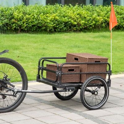 Aosom Bike Trailer, Bicycle Cargo Carrier with Suspension, Triple Safety Features, 16" Wheels, Hitch, Steel Frame, Black