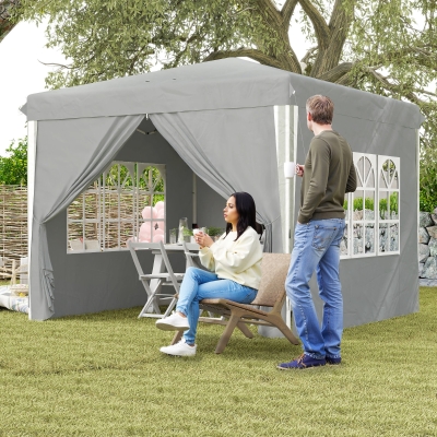 Outsunny 10' x 10' Pop-Up Canopy Tent with Sidewalls, Height-Adjustable, Carry Bag Included, for Outdoor, Garden, Patio, Light Grey