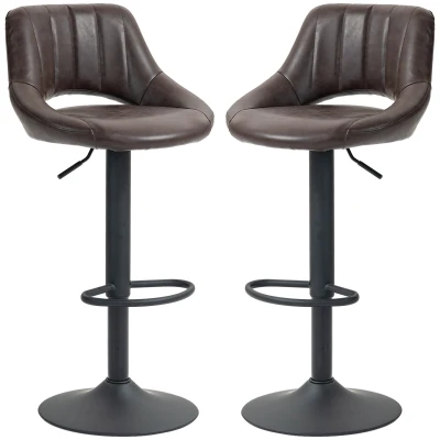 HOMCOM Swivel Bar Stools Set of 2, Faux Leather Upholstered Counter Height Barstools with Round Metal Base