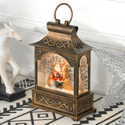 HOMCOM Musical Christmas Snow Globe Lantern, Bronze