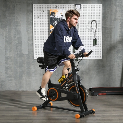 Soozier Upright Stationary Exercise Bike, Cardio Workout Training Bicycle w/ Adjustable Resistance LCD Monitor, Orange