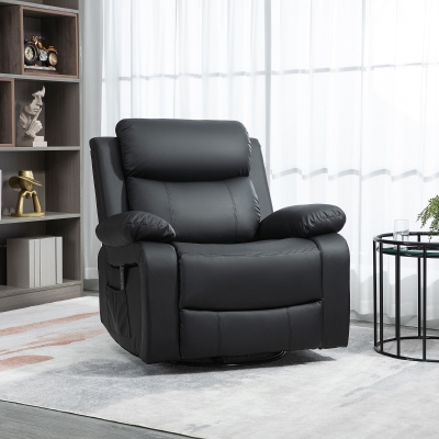 HOMCOM PU Leather Reclining Chair with Vibration Massage Recliner, Swivel Base, Rocking Function, Remote Control, Black