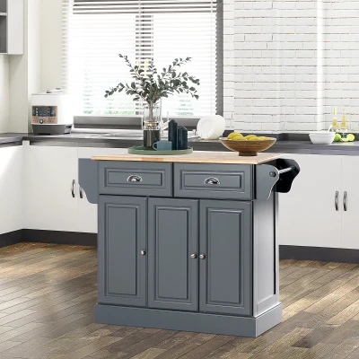 HOMCOM Kitchen Island Cart with Drawers, Triple-Cabinet, Dark Gray