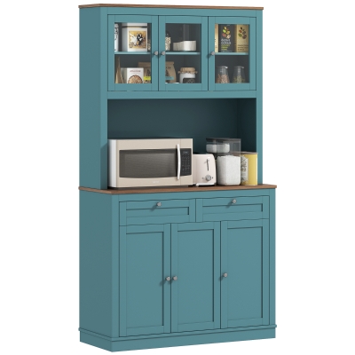 HOMCOM 71" Kitchen Pantry Cabinet with Microwave Stand, Green