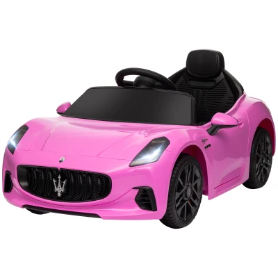 Qaba 12V Maserati Gran Turismo Licensed Kids Electric Car w/ Remote Control, Soft Start, LED Lights, Music, Horn, MP3, Pink