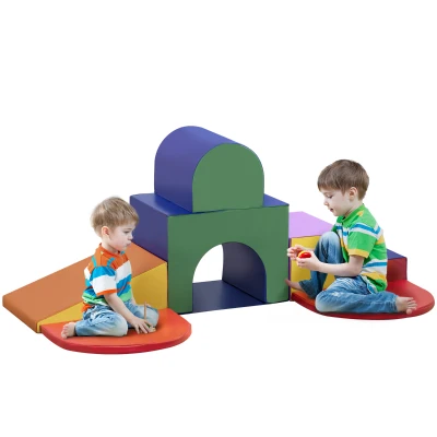 Qaba 7-piece Soft Play, Foam Climbing Blocks for Toddlers, Kids' Educational Climbing Crawling Toys, Kids Foam Play Set Stairs and Ramp, Multicolored