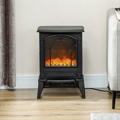 HOMCOM 22" Portable Electric Fireplace Heater with Flame Effect, Black