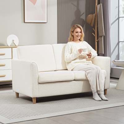 HOMCOM 2-Seat Sofa Two-Seater Couch with Armrests and Wood Legs for Living Room, Bedroom, Cream White