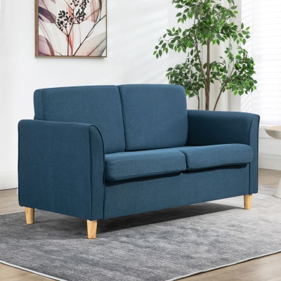 HOMCOM 2-Seat Sofa Two-Seater Couch with Armrests and Wood Legs for Living Room, Bedroom, Blue