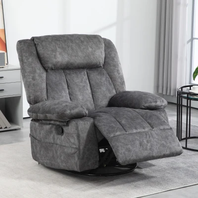 HOMCOM Swivel Rocker Recliner Chair with Footrest, Fabric, Gray