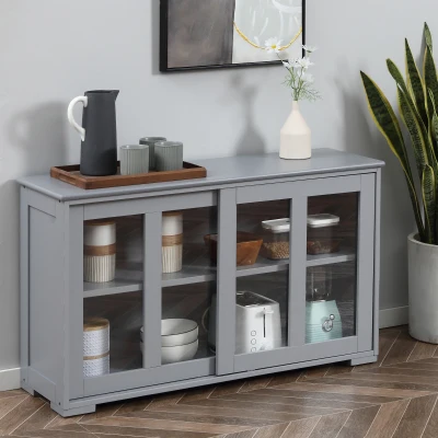 HOMCOM Gray Sideboard Buffet Cabinet with Sliding Glass Door