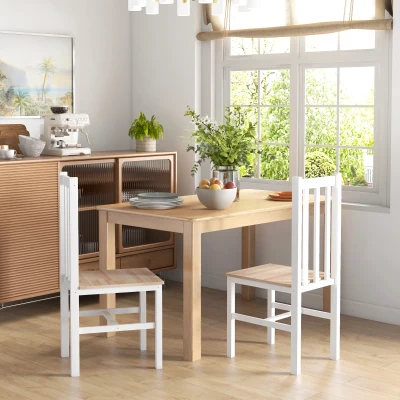 HOMCOM Farmhouse Pine Wood Dining Chairs, Set of 2, White