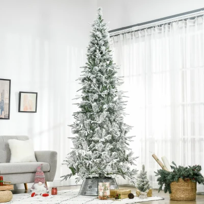 HOMCOM 9' Unlit Snow Flocked Pine Christmas Tree, Green