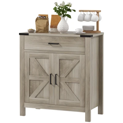 HOMCOM Farmhouse Buffet Cabinet Sideboard with 1 Drawer, 1 Storage Cabinet and Adjustable Shelf, Grey