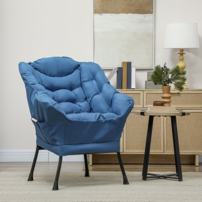 HOMCOM Modern Accent Chair, Armchair with Side Pockets and Solid Steel Legs, Comfy Reading Chair for Living Room, Bedroom, Blue