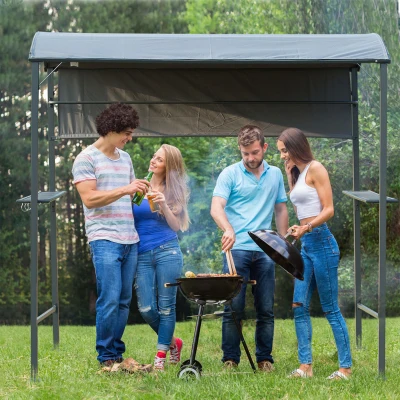 Outsunny 7FT Grill Gazebo, BBQ Canopy with Serving Shelves, Awning