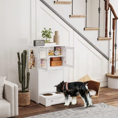 Pet feeder station 23.6" W x 13.8" D x 39.4" H White
