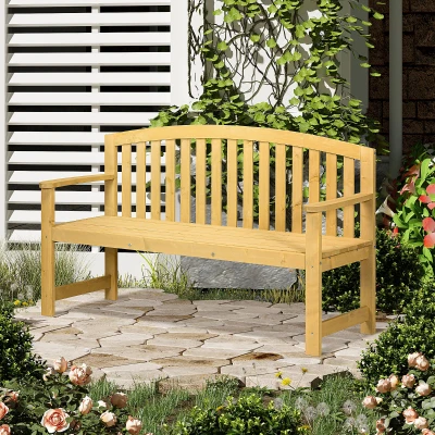 Outsunny 56" 2-Seater Outdoor Wood Bench, Patio with Backrest