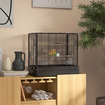 PawHut 22" Bird Cage for Budgie Finches Canaries Love Birds with Wooden Stands, Slide-Out Tray, Handles, Food Containers, Black