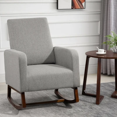 HOMCOM Accent Rocking Chair, Curved Wood Base, Gray