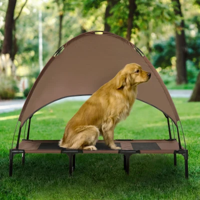 PawHut 48" Elevated Portable Dog Cot Bed with Canopy, Coffee