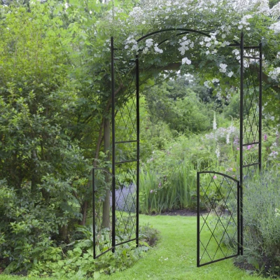 Outsunny 85" Metal Garden Arch Trellis with Gate, Black
