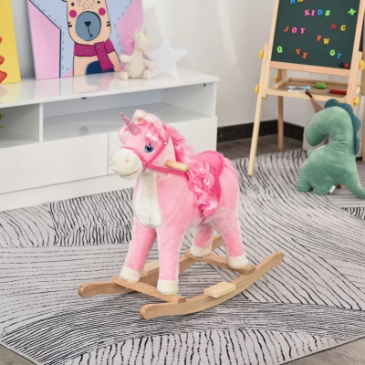 Qaba Kids Rocking Horse Unicorn, Wooden Base, Pink