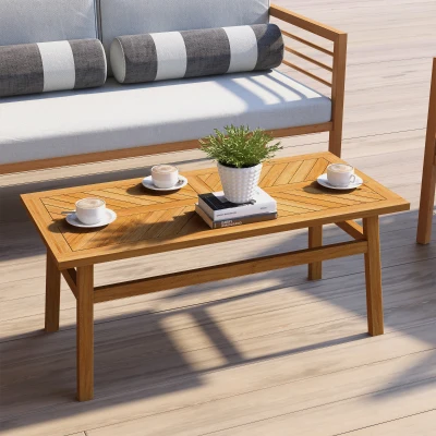 Outsunny Acacia Wood Outdoor Coffee Table, Rustic Patio Table
