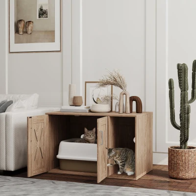 cat litter box furniture 31.5" W x 18.9" D x 19.9" H Walnut
