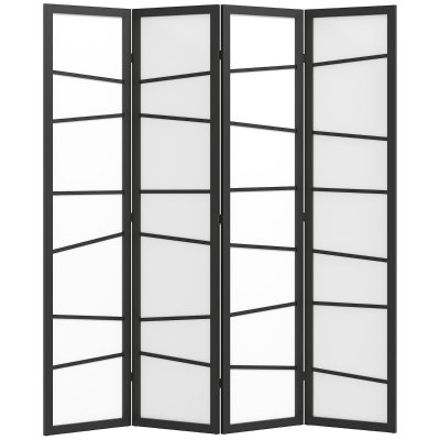 HOMCOM 5.6ft Folding Room Divider, 4 Panel Wall Partition with Wood Frame for Bedroom, Home Office, White