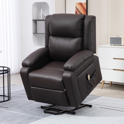 HOMCOM Lift Chair for Seniors, PU Leather Upholstered Electric Recliner Chair with Remote, Side Pockets, Quick Assembly, Brown
