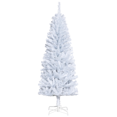 HOMCOM 5FT Pencil Christmas Tree, Artificial Christmas Tree with Automatic Open for Home Party, White