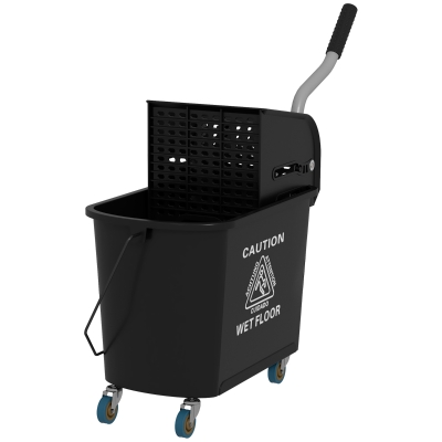 HOMCOM Compact Mop Bucket with Wringer, Mop Bucket on Wheels, 5 Gallon, Separate Dirty and Clean Water, Black