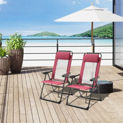 Outsunny Folding Patio Chairs Set of 2, Red Outdoor Chairs