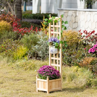 Outsunny Wooden Raised Garden Bed with Trellis, 12" x 12" x 49"