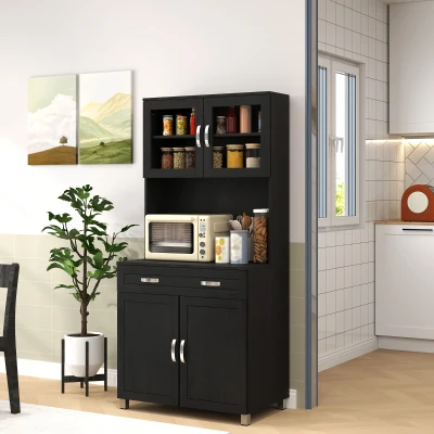 Kitchen Buffet With Hutch 31.5"x19"x67" Black