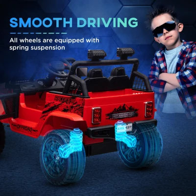 Qaba 12V Ride on Car, Ride on Truck w/ Remote, 4 Suspension Wheels, 3 MPH Max Speed, Music, Horn & Lights, Red(m-5)