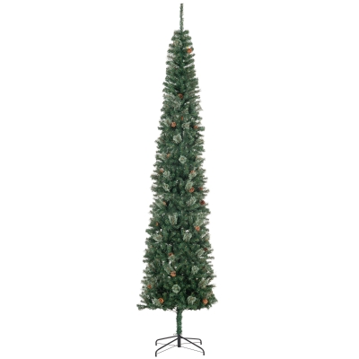HOMCOM 9.5ft Slim Pencil Christmas Tree with Pine Cones, Green