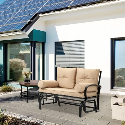 Outsunny 2-Person Swing Glider Rocking Chair, Patio Bench, Khaki