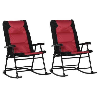 Outsunny Folding Rocking Chair Set of 2 Padded Rockers with Armrest, Red & Black