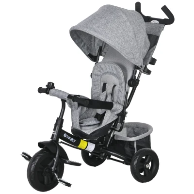 Qaba 6 in 1 Tricycle for Toddler 1-5 Years with Parent-Push Handle, Grey
