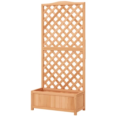 Outsunny Wood Planter with Trellis for Vine Climbing, Raised Garden Bed to Grow Vegetables for Backyard, 30" x 14" x 67", Brown