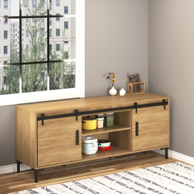 HOMCOM 6.6FT Mini Barn Door Hardware Kit, Sliding Barn Door Cabinet Hardware Kit for 19.5"W Double Doors, Black