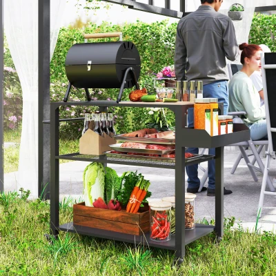 Grill Cart 41.3" W x 19.7" D x 31.1" H Black
