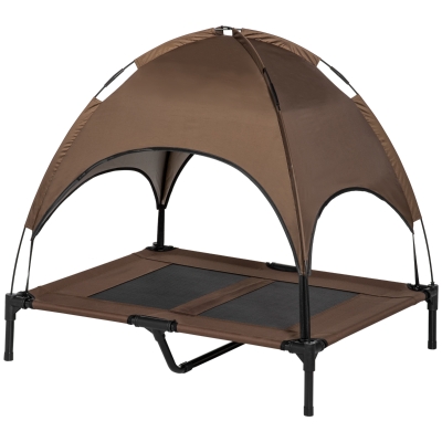 PawHut 36" Elevated Dog Cot Bed with Canopy Shade, Coffee